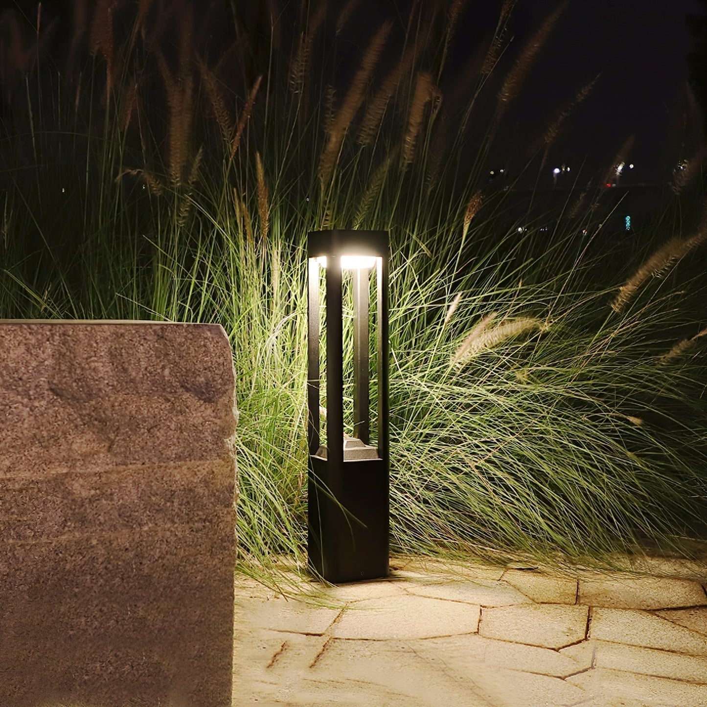Outdoor Tall Column Rectangular Garden Lamp