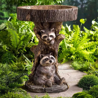 Classic Outdoor Bird Bath with Cute Raccoon Decor - Cofik