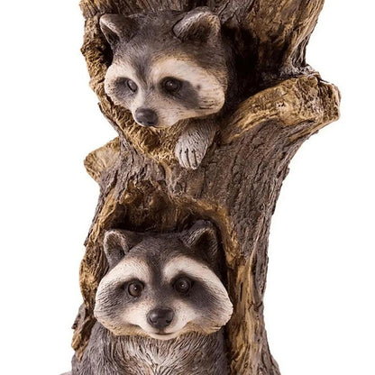 Classic Outdoor Bird Bath with Cute Raccoon Decor