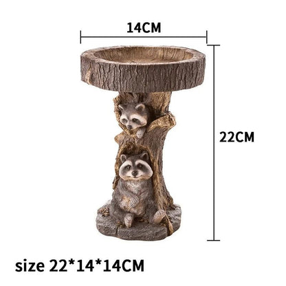 Classic Outdoor Bird Bath with Cute Raccoon Decor