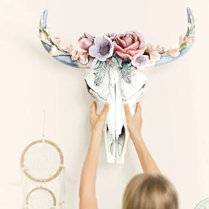 Western Cow Skull Floral Wall Art Resin Decor
