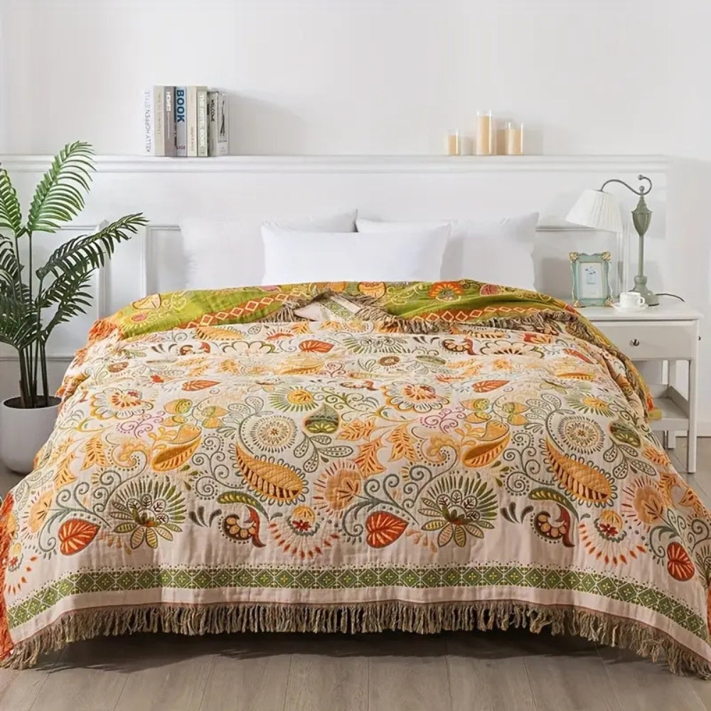 Soft Floral Throw Blanket Reversible Cotton - Cofik