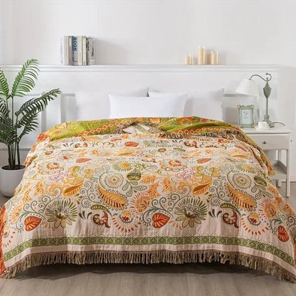 Soft Floral Throw Blanket Reversible Cotton - Cofik