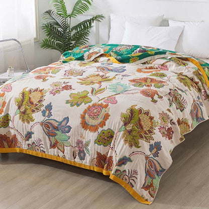 Soft Floral Throw Blanket Reversible Design