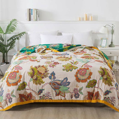 Soft Floral Throw Blanket Reversible Design