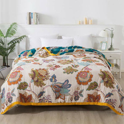 Soft Floral Throw Blanket Reversible Design