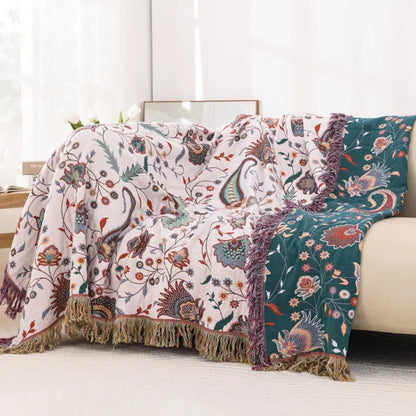 Cozy Plush Throw Blanket, 100% Cotton Floral Design - Cofik
