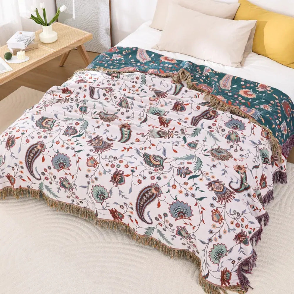 Cozy Plush Throw Blanket, 100% Cotton Floral Design