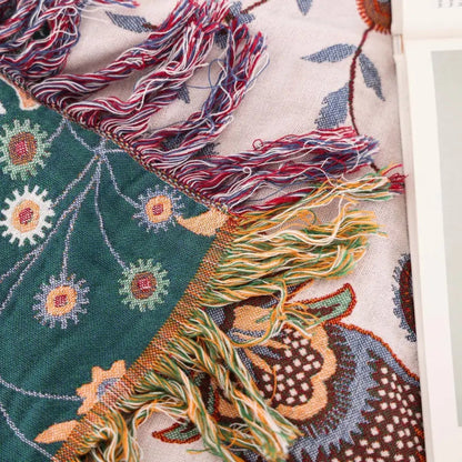 Cozy Plush Throw Blanket, 100% Cotton Floral Design