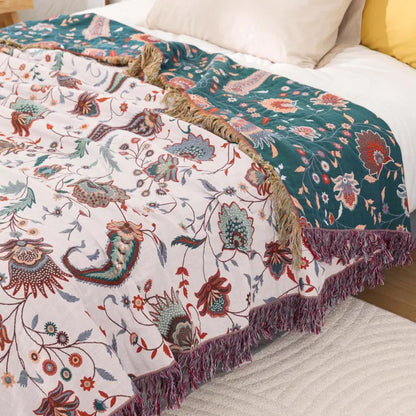 Cozy Plush Throw Blanket, 100% Cotton Floral Design