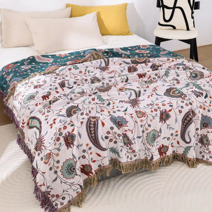 Cozy Plush Throw Blanket, 100% Cotton Floral Design