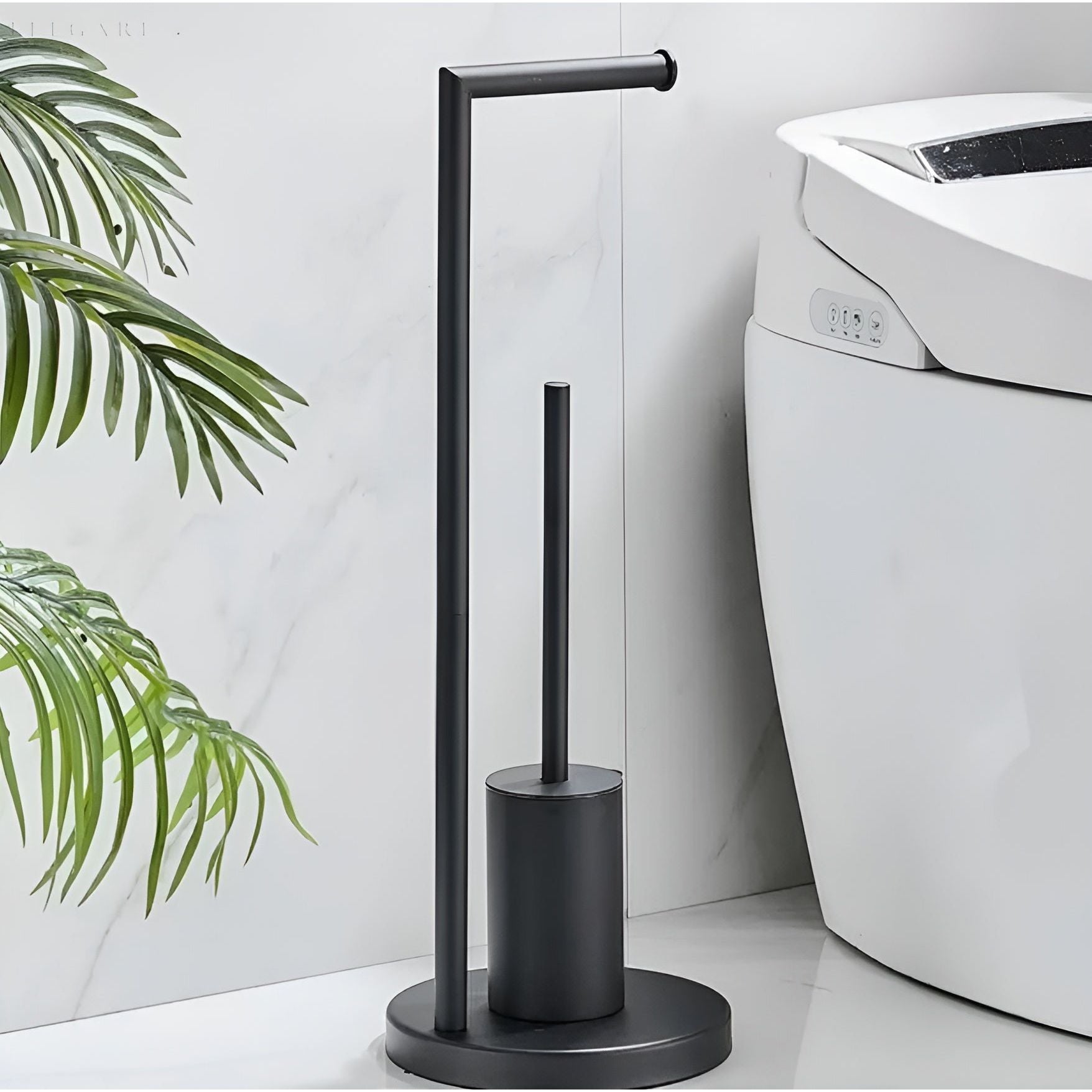 Compact Toilet Paper Holder with Brush – Sleek Bathroom Accessory - Cofik