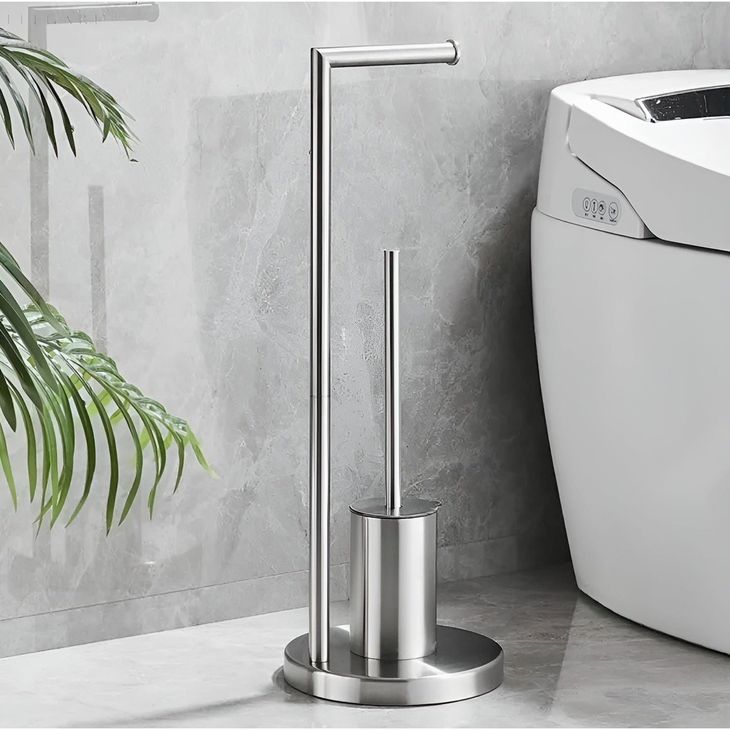 Compact Toilet Paper Holder with Brush – Sleek Bathroom Accessory