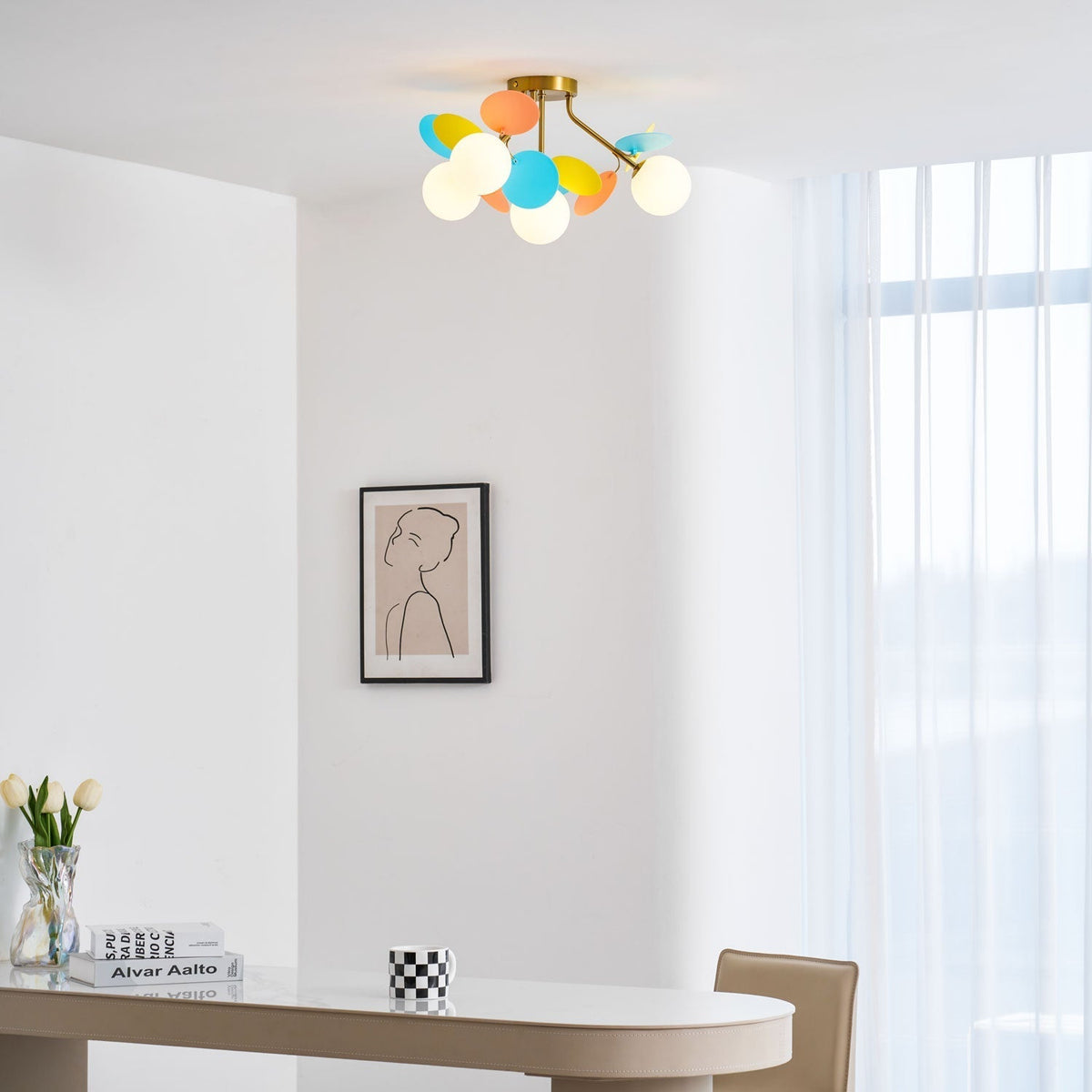 Colorful Round Pendant Lamp Metal Acrylic Ceiling Light