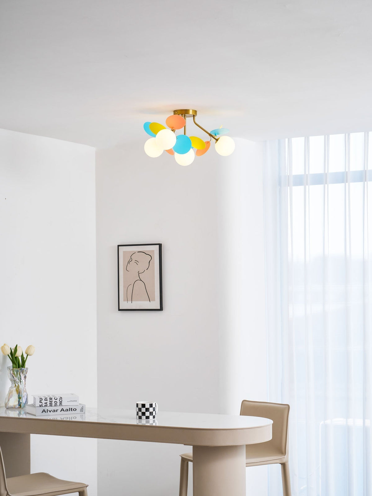 Colorful Round Pendant Lamp Metal Acrylic Ceiling Light