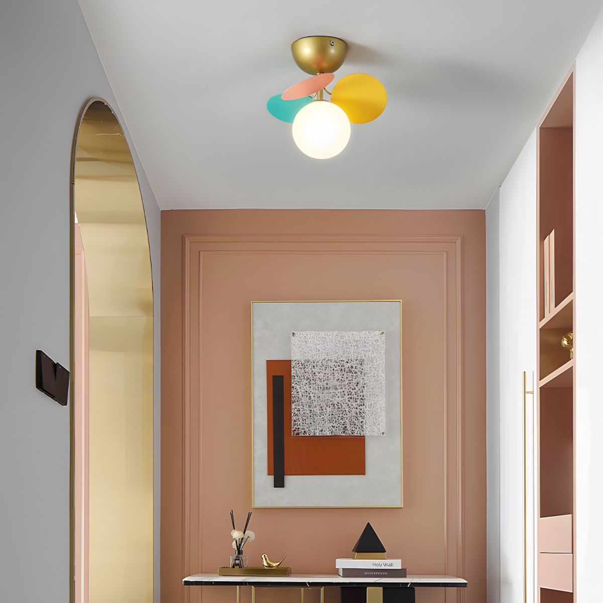 Colorful Round Pendant Lamp Metal Acrylic Ceiling Light