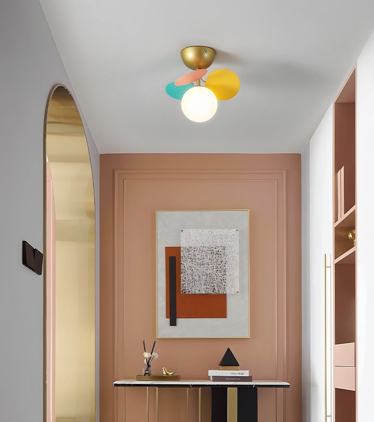 Colorful Round Pendant Lamp Metal Acrylic Ceiling Light