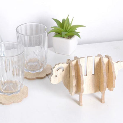 Natural Wood Sheep Coasters Set of 6