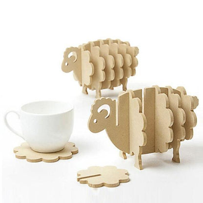 Natural Wood Sheep Coasters Set of 6 - Cofik