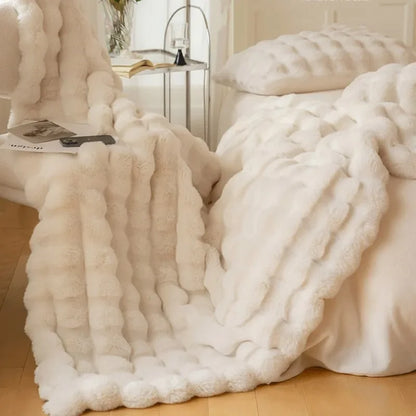 Plush Reversible Faux Fur Throw Blanket