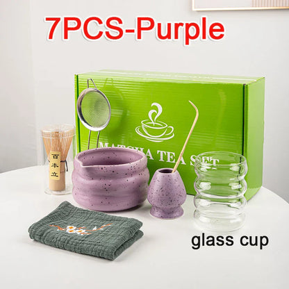 Natural Bamboo Matcha Tea Set 7 Piece Ceramic