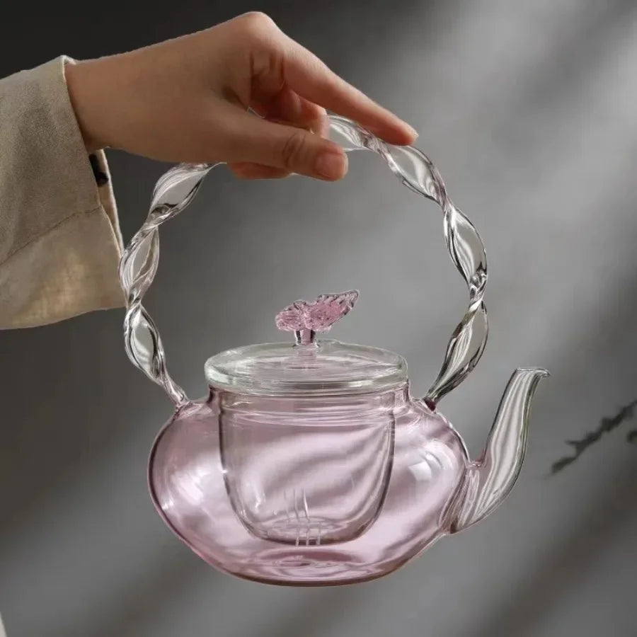 Delicate Flower Top Clear Glass Tea Pot Infuser