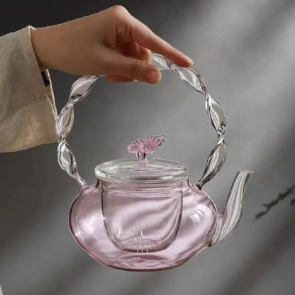 Delicate Flower Top Clear Glass Tea Pot Infuser