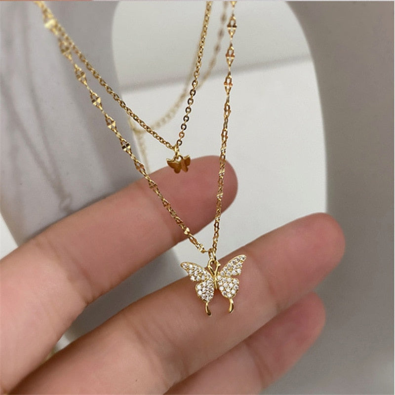 Delicate Feather Double Chain Necklace