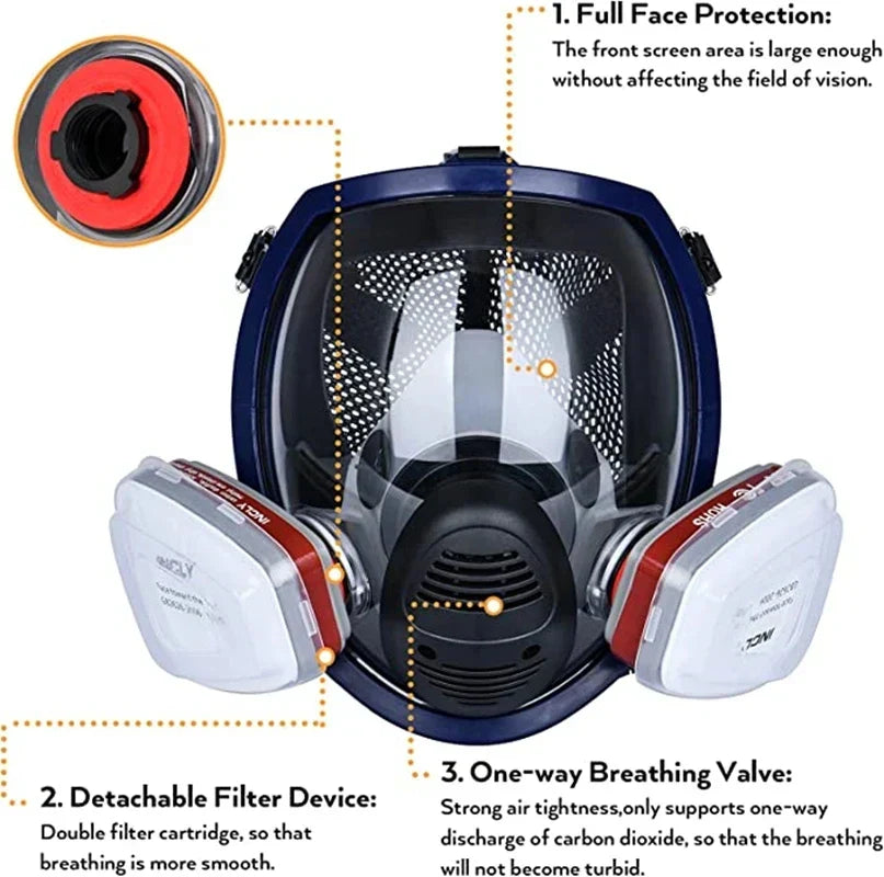 Protec | Full Face Respirator Mask with Fog-Free Lens and Air Filters