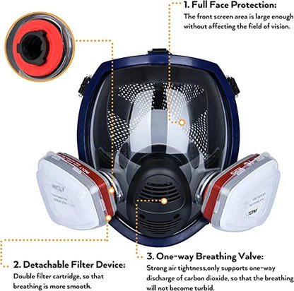 Protec | Full Face Respirator Mask with Fog-Free Lens and Air Filters