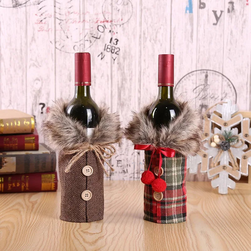 Warm Furry Christmas Wine Bottle Cover