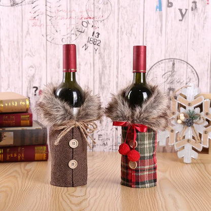 Warm Furry Christmas Wine Bottle Cover
