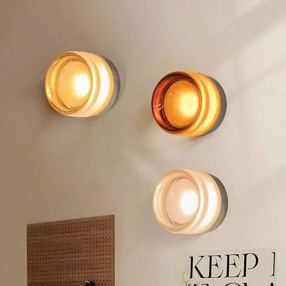 Warm LED Glass Wall Light Amber Shade