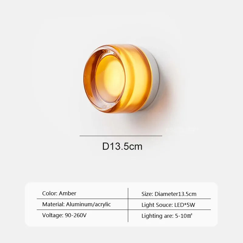 Warm LED Glass Wall Light Amber Shade