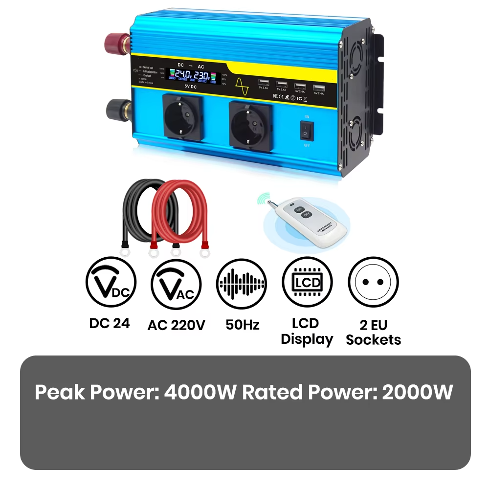 4000W Pure Sine Wave Inverter 12V/24V to 110V/220V Converter