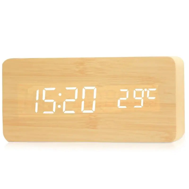 Stylish Wooden LED Clock with Alarm and Temperature