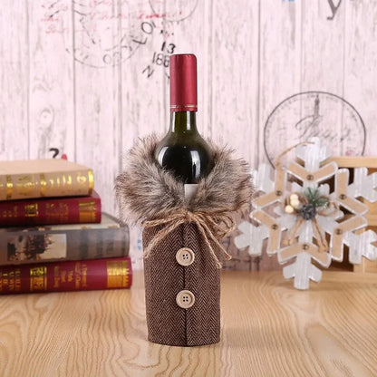 Warm Furry Christmas Wine Bottle Cover