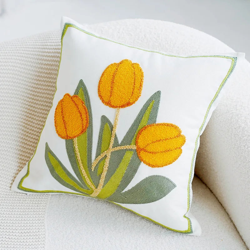 Colorful Floral Embroidered Pillow Case