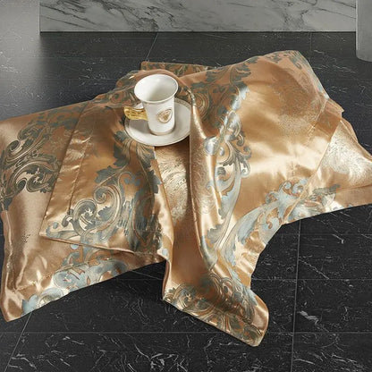 Elegant Soft Gold Blue Patterned Duvet Cover