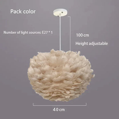 Soft White Faux Feather Pendant Lamp