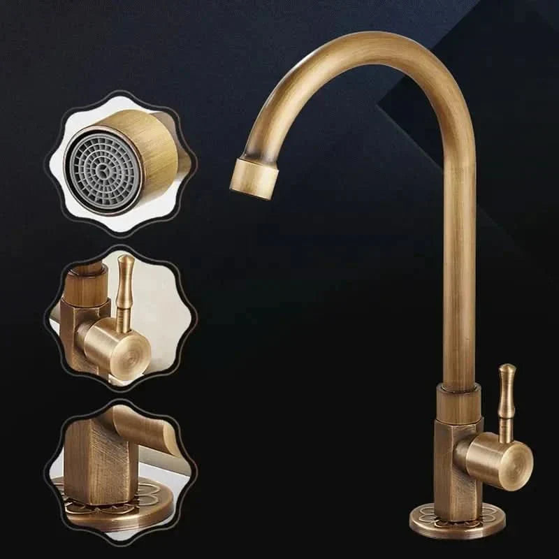 Vintage Brass Kitchen Faucet with Swan Neck Spout