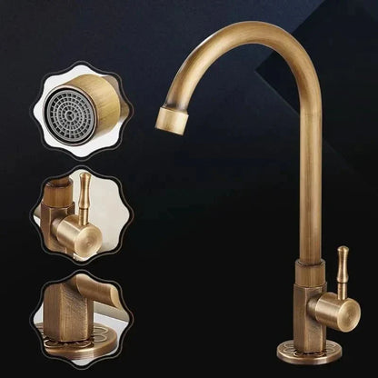 Vintage Brass Kitchen Faucet with Swan Neck Spout