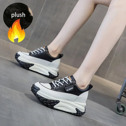 Low Heel Leather Platform Sneakers