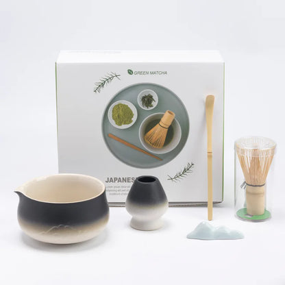 Traditional Green Tea Ceramic Set with Bamboo Handle