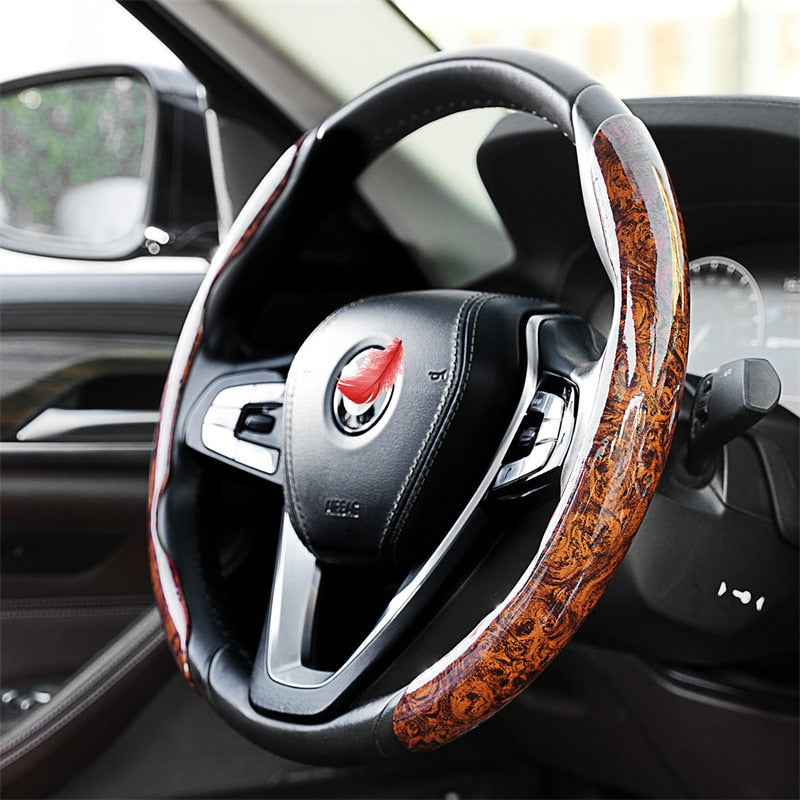 GripMax | Anti-Slip Wooden Pattern Steering Wheel Cover