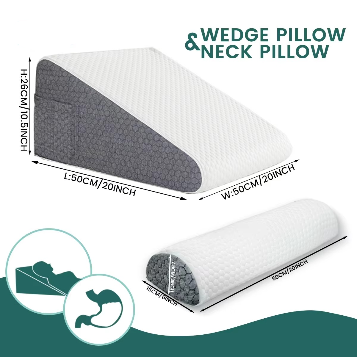 Contour Support Memory Foam Bed Wedge Pillow with Soft Covers