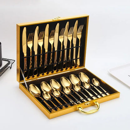 Luxurious Gold Plated 24 Piece Cutlery Set