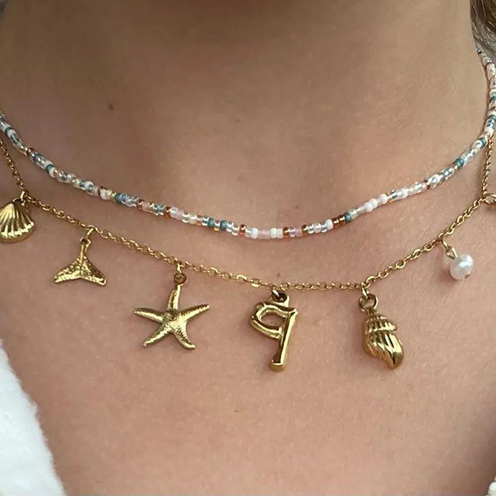 Custom Sea Shell Monogrammed Beach Necklace - Cofik