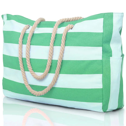 Stylish Striped Beach Tote Bag with Zipper