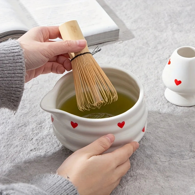 Ceramic Green Tea Bowl Set with Whisk for Matcha